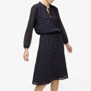 NWOT J. Crew Tartan plaid navy, green, pink dress, Small